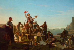 Jolly Flatboatmen in Port by George Caleb Bingham Oil Painting