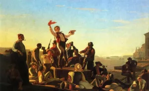 Jolly Flatboatmen in Port by George Caleb Bingham - Oil Painting Reproduction