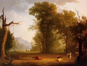 Landscape with Cattle by George Caleb Bingham - Oil Painting Reproduction