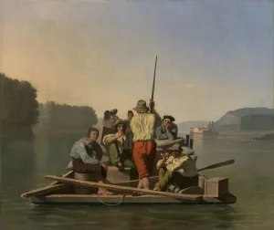 Lighter Relieving a Steamboat Aground Oil painting by George Caleb Bingham