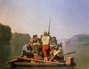Lighter Relieving the Steamboat Aground by George Caleb Bingham Oil Painting