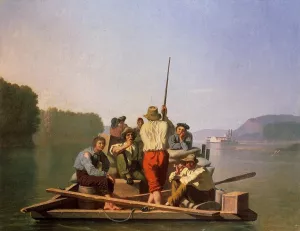 Lighter Relieving the Steamboat Aground by George Caleb Bingham - Oil Painting Reproduction