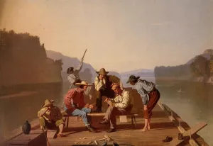 Raftsmen Playing Cards by George Caleb Bingham - Oil Painting Reproduction