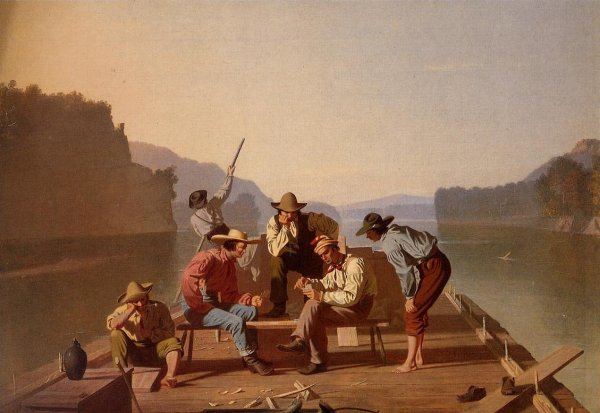 Main Product Photo of Raftsmen Playing Cards Painting by George Caleb Bingham