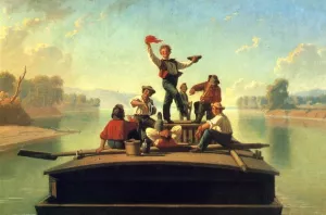 The Jolly Flatboatmen 2nd version by George Caleb Bingham - Oil Painting Reproduction