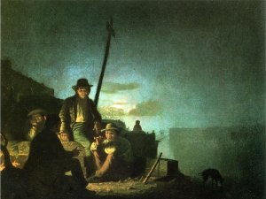 Watching the Cargo at Night also known as Raftsmen at Night by George Caleb Bingham Oil Painting