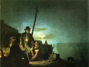 Watching the Cargo at Night also known as Raftsmen at Night by George Caleb Bingham - Oil Painting Reproduction