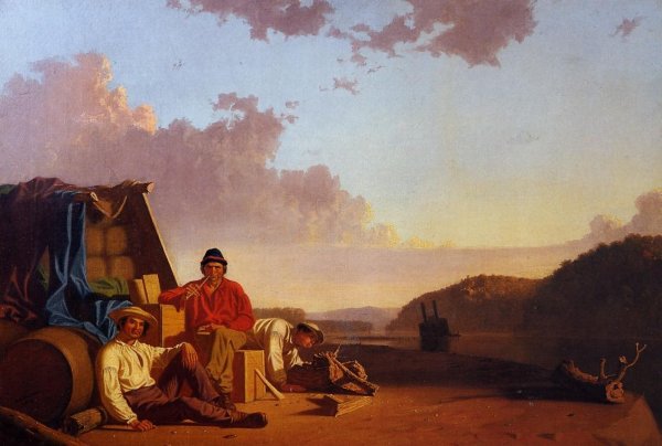 Watching the Cargo by George Caleb Bingham - Hand-Painted Oil Painting Reproduction