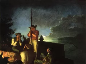 Wood-Boatmen on a River by George Caleb Bingham - Oil Painting Reproduction