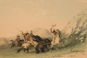 Attacking the Grizzly Bear by George Catlin Oil Painting