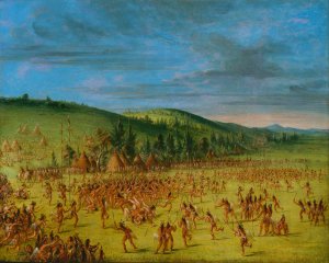 Ball-play of the Choctaw-Ball Up by George Catlin Oil Painting