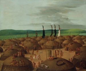 Bird's-Eye View of The Mandan Village, 1800 Miles Above St. Louis by George Catlin Oil Painting
