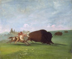 Buffalo Chase, a Single Death by George Catlin Oil Painting