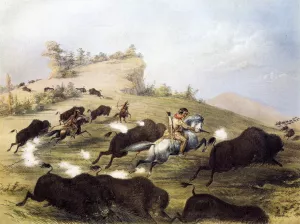 Catlin the Artist Shooting Buffaloes with Colt's Revolving Pistol painting by George Catlin