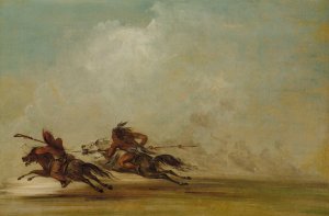 Comanche Warrior Lancing An Osage, At Full Speed by George Catlin Oil Painting