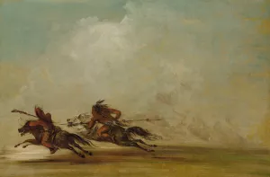 Comanche Warrior Lancing An Osage, At Full Speed by George Catlin Oil Painting