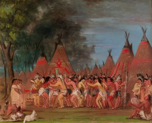 Dance of The Chiefs, Mouth of The Teton River by George Catlin Oil Painting