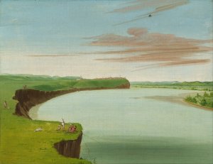 Distant View of the Mandan Village by George Catlin Oil Painting