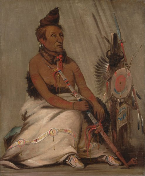 Main Product Photo of Eh-Toh'k-Pah-She-Pee-Shah, Black Moccasin, Aged Chief  Painting by George Catlin