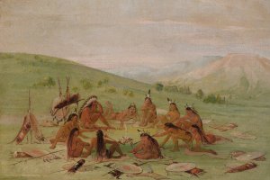 Foot War Party In Council, Mandan by George Catlin Oil Painting