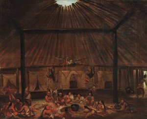 Interior Of A Mandan Lodge by George Catlin Oil Painting