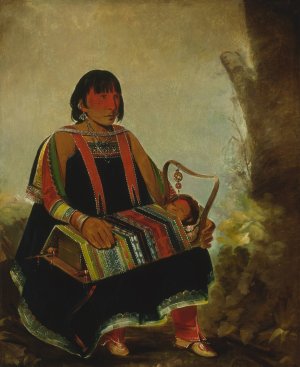 Ju-Ah-Kis-Gaw, Woman With Her Child In a Cradle by George Catlin Oil Painting