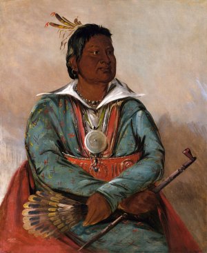 Mo-Sho-La-Tub-Bee, He Who Puts Out And Kills, Chief of The Tribe by George Catlin Oil Painting