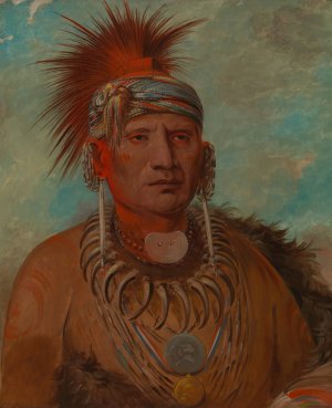 Neu-Mon-Ya, Walking Rain, War Chief by George Catlin Oil Painting