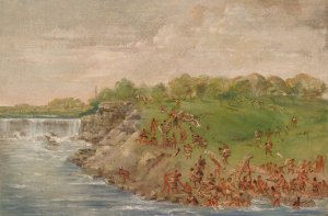 Ojibwa Portaging Around The Falls Of St. Anthony by George Catlin Oil Painting