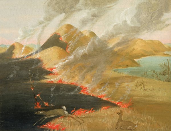 Main Product Photo of Prairie Bluffs Burning  Painting by George Catlin