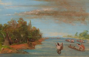 Sac And Fox Sailing In Canoes by George Catlin Oil Painting