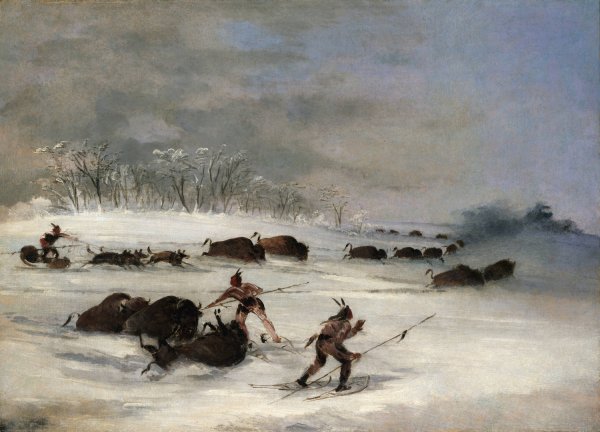 Main Product Photo of Sioux Indians On Snowshoes Lancing Buffalo  Painting by George Catlin