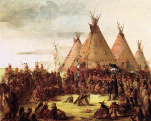 Sioux War Council Oil painting by George Catlin