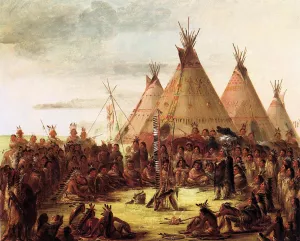 Sioux War Council by George Catlin - Oil Painting Reproduction