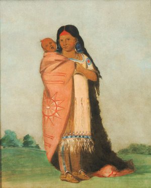 Tsee-Mount, Great Wonder, Carrying Her Baby In Her Robe by George Catlin Oil Painting