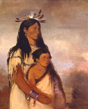 Tunk-aht-oh-ye, Thunderer, a Boy, and Wun-pan-to-mee, White Weasel, a Girl by George Catlin Oil Painting