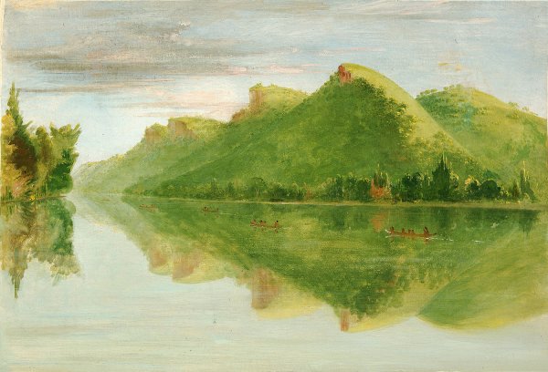 View On The Upper Mississippi, Beautiful Prairie Bluffs  by George Catlin - Hand-Painted Oil Painting Reproduction