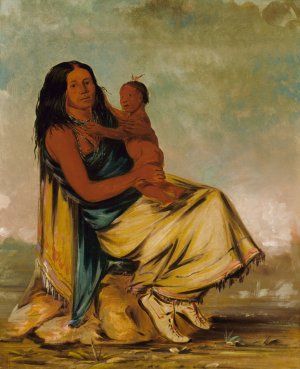 Wah-Chee-Te, Wife of Cler-Mont, And Child by George Catlin Oil Painting