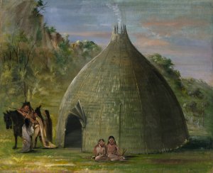 Wichita Lodge, Thatched With Prairie Grass by George Catlin Oil Painting