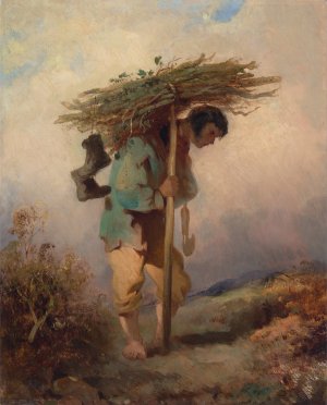A Man Carrying Faggots by George Chinnery Oil Painting