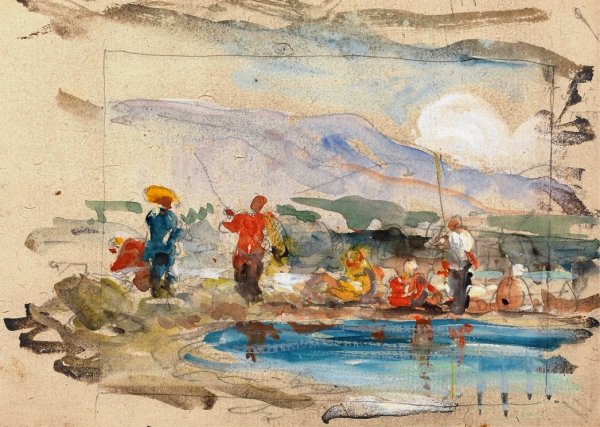 Main Product Photo of A Pool with Figures  Painting by George Chinnery