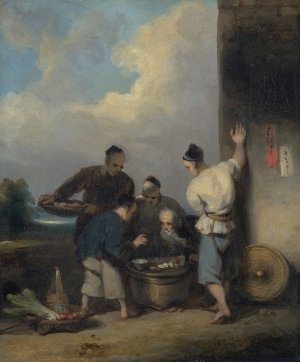 Coolies Round the Food Vendor's Stall by George Chinnery Oil Painting