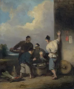 Coolies Round the Food Vendor's Stall by George Chinnery Oil Painting