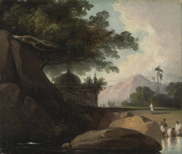 Main Product Photo of Indian Landscape with Temple  Painting by George Chinnery