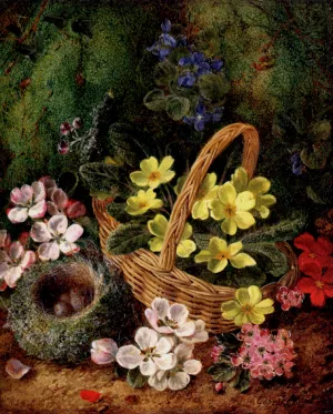 Apple Blossom And A Bird's Nest On A Mossy Bank Oil Painting by George Clare - Bestsellers