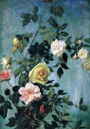 Pink, Yellow and White Roses Oil painting by George Cochran Lambdin