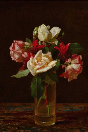 Still Life with Roses and Fuchsia by George Cochran Lambdin Oil Painting