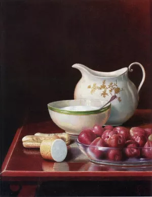 Still Life with Berries, Sugar and Cream Pitcher by George Cope - Oil Painting Reproduction
