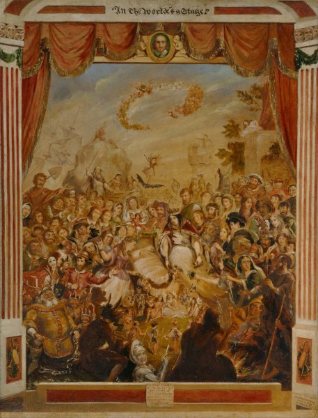 Main Product Photo of The First Appearance of William Shakespeare on the Stage of the Globe Theatre Painting by George Cruikshank