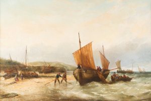 Returning fishing boats by George D. Callow Oil Painting